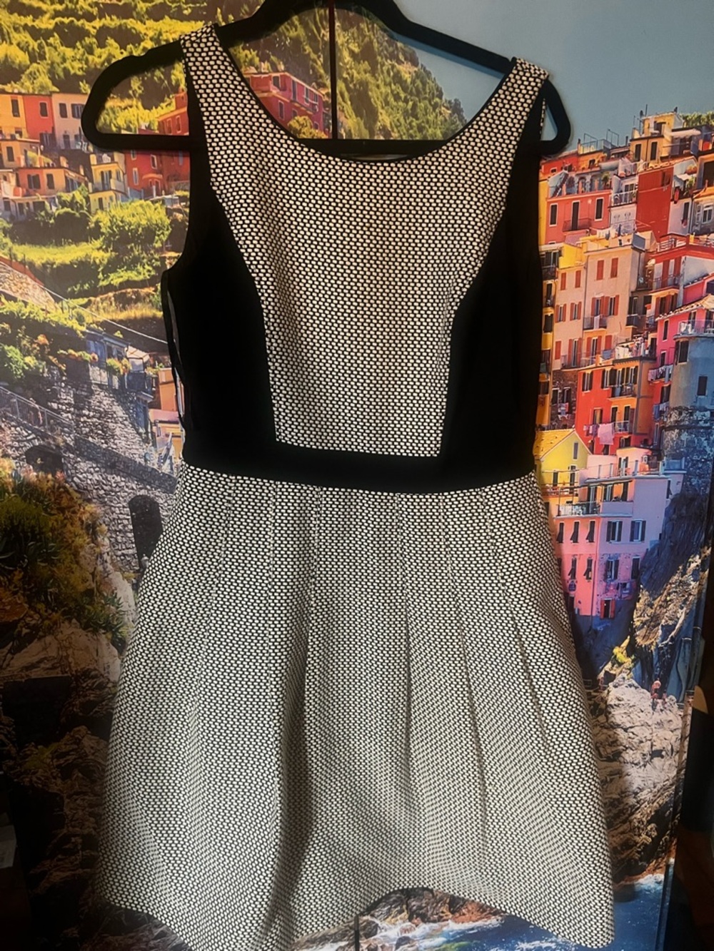 White House Black Market Black and White Textured Fit & Flare Mini Dress